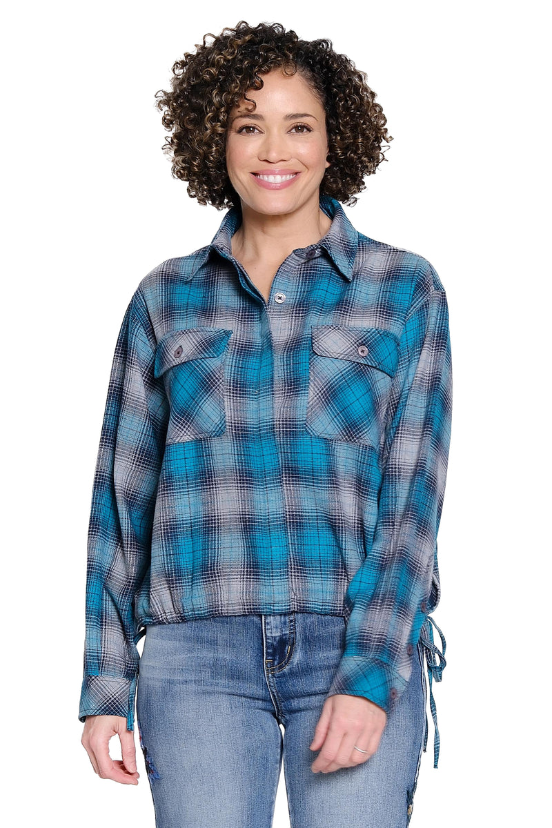 Plaid Button Up with Side Tie Detail - Multi