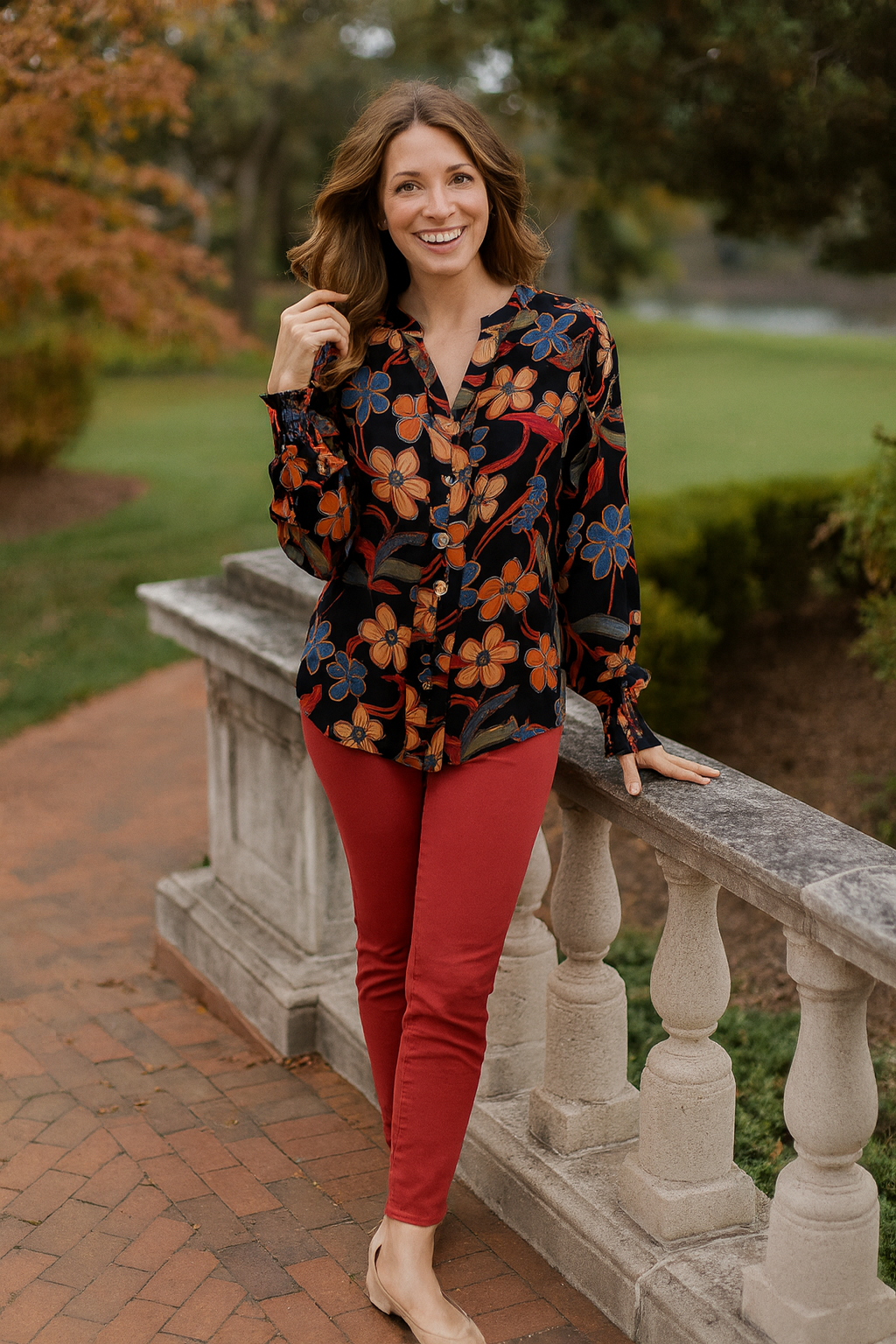 Print Button Up Blouse - Multi