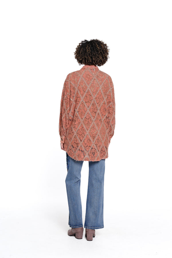 Lace Patch Button Up Top - Rust