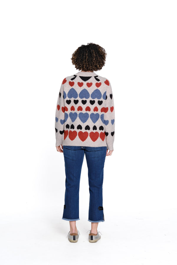 Heart Print Jacquard Sweater - Multi