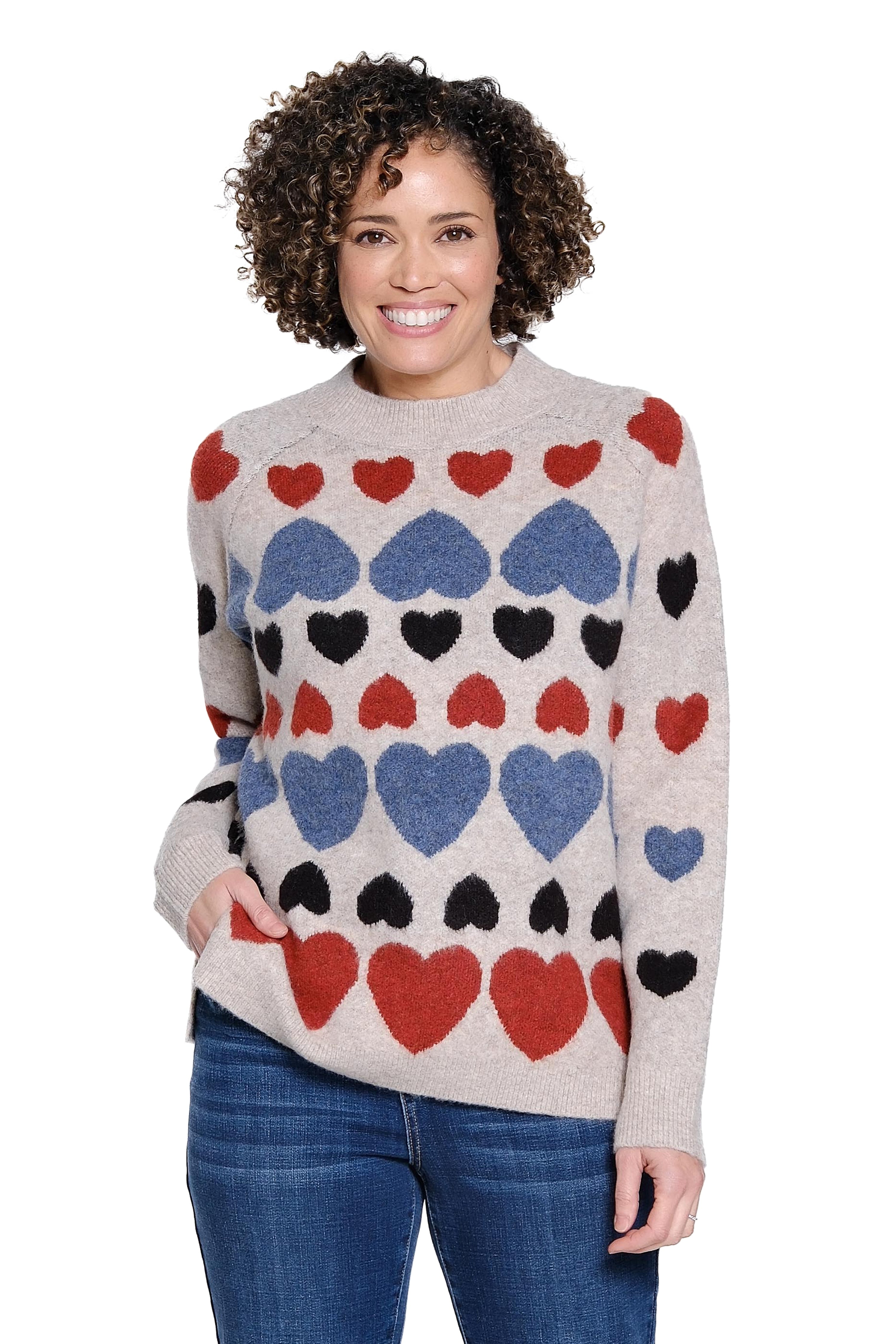 Heart Print Jacquard Sweater - Multi