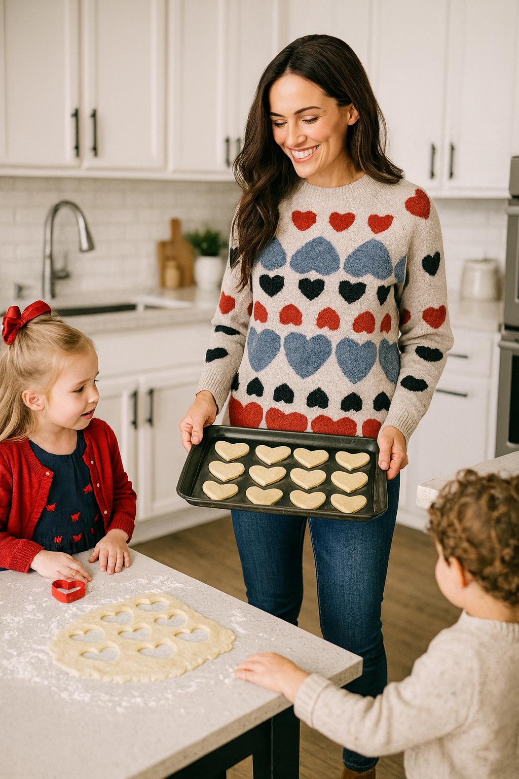 Heart Print Jacquard Sweater - Multi