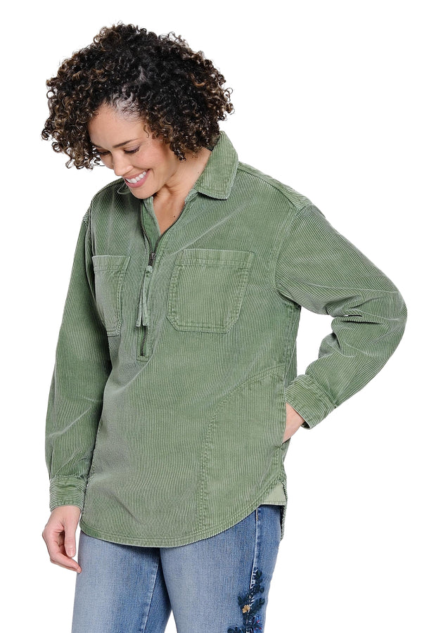 Half Zip Corduroy Shirt - Forest