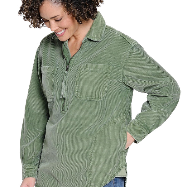 Half Zip Corduroy Shirt - Forest – TruLuxeJeans.com