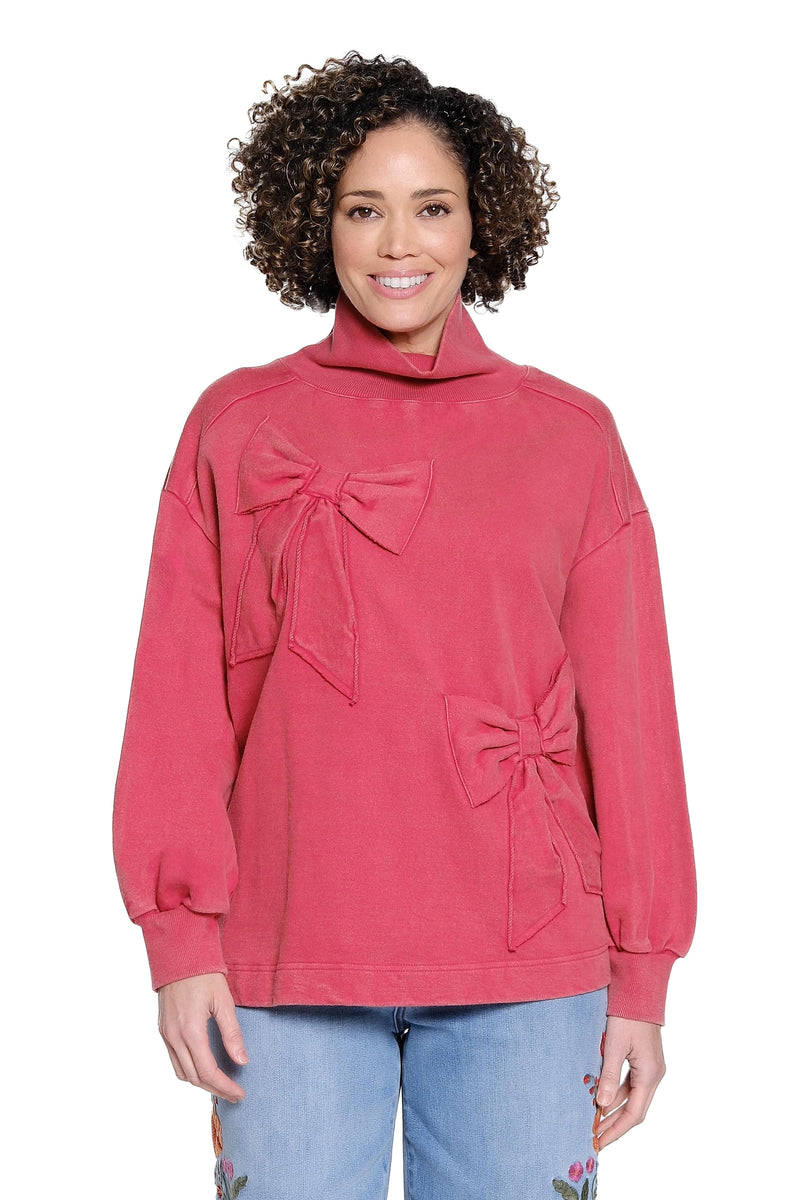 Bow Detail Mock Neck Sweater - Dark Red