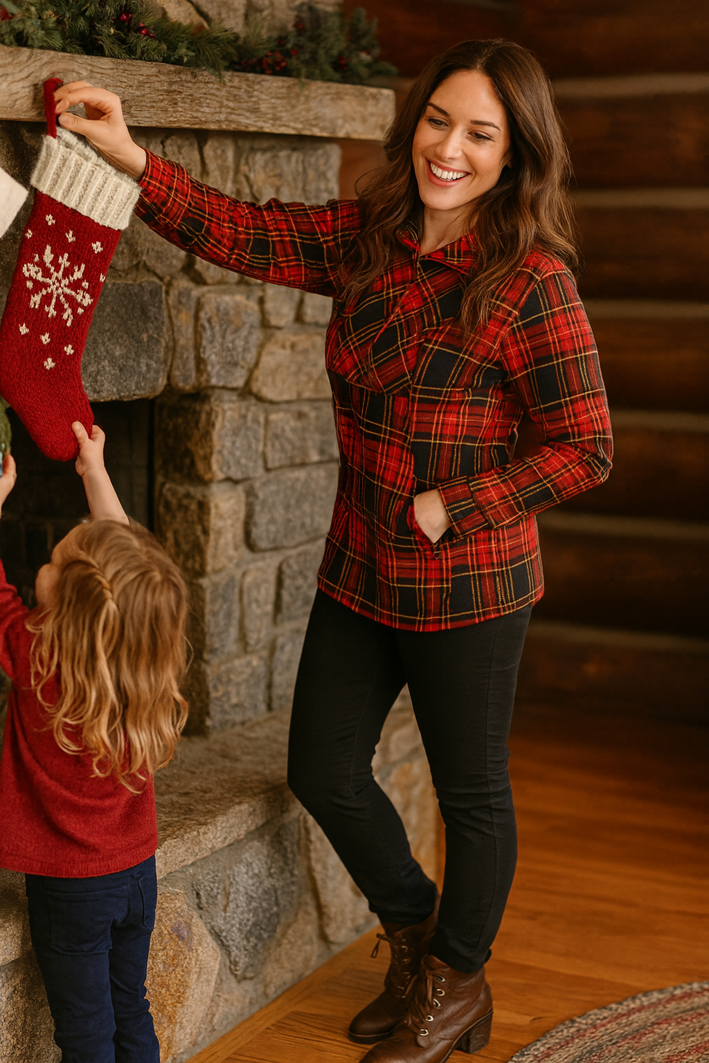 Half Zip Plaid Shirt - Red Plaid