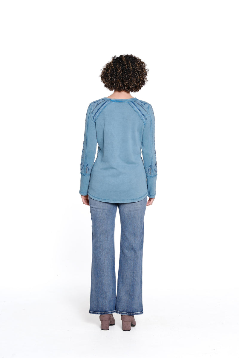 Embroidered Knit Top - Blue