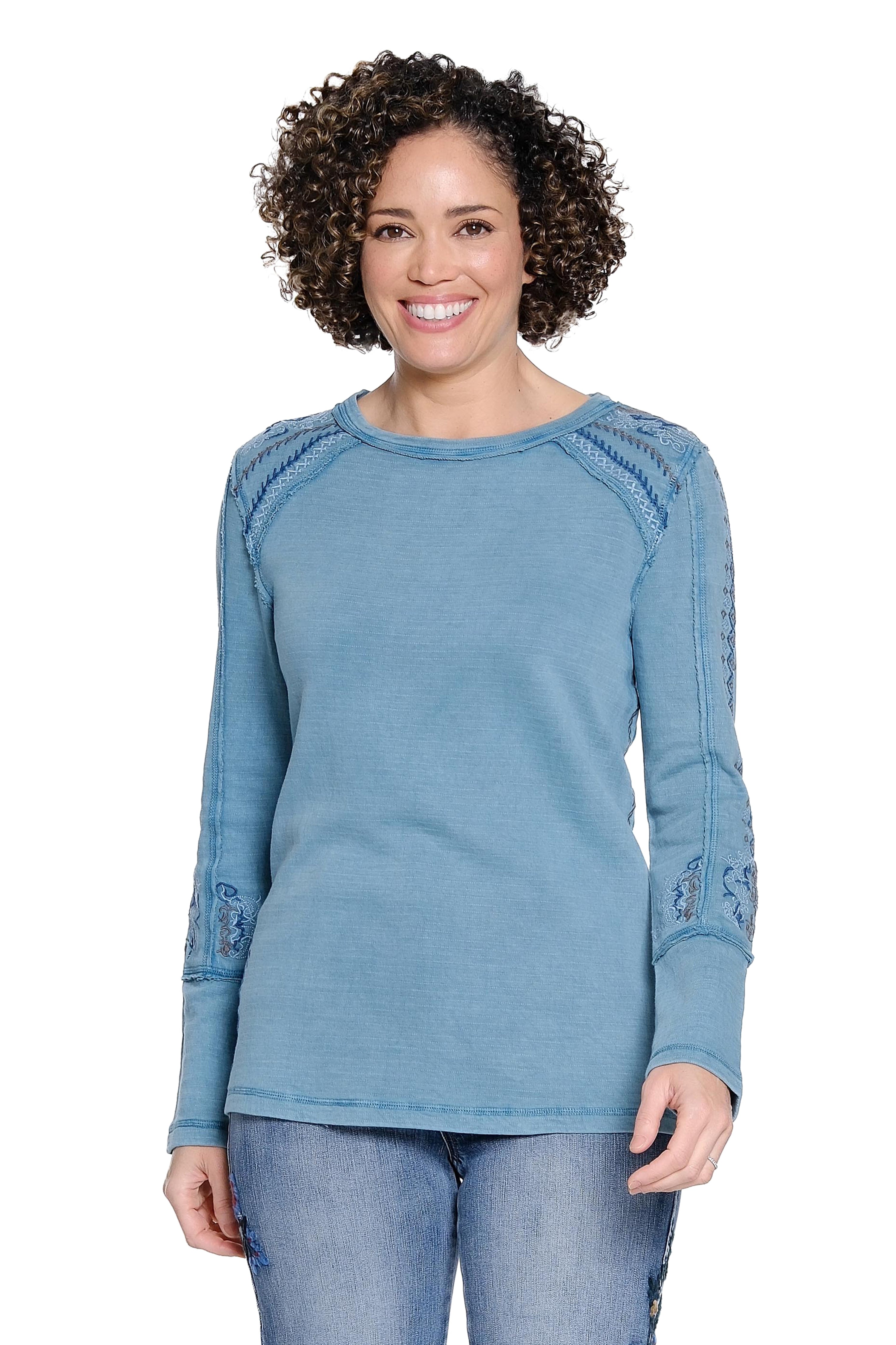 Embroidered Knit Top - Blue