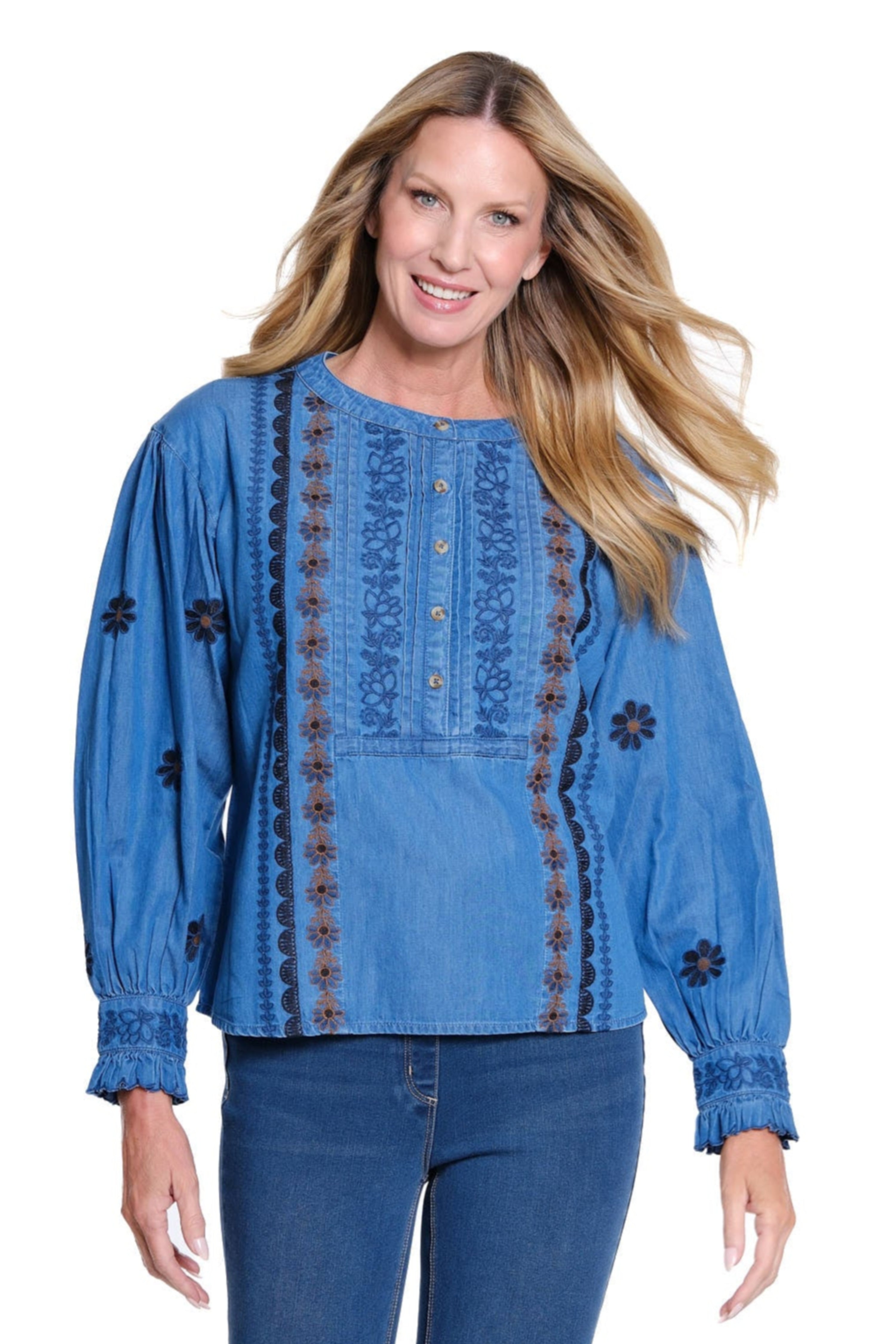 Embroidered Blouse - Dark Indigo