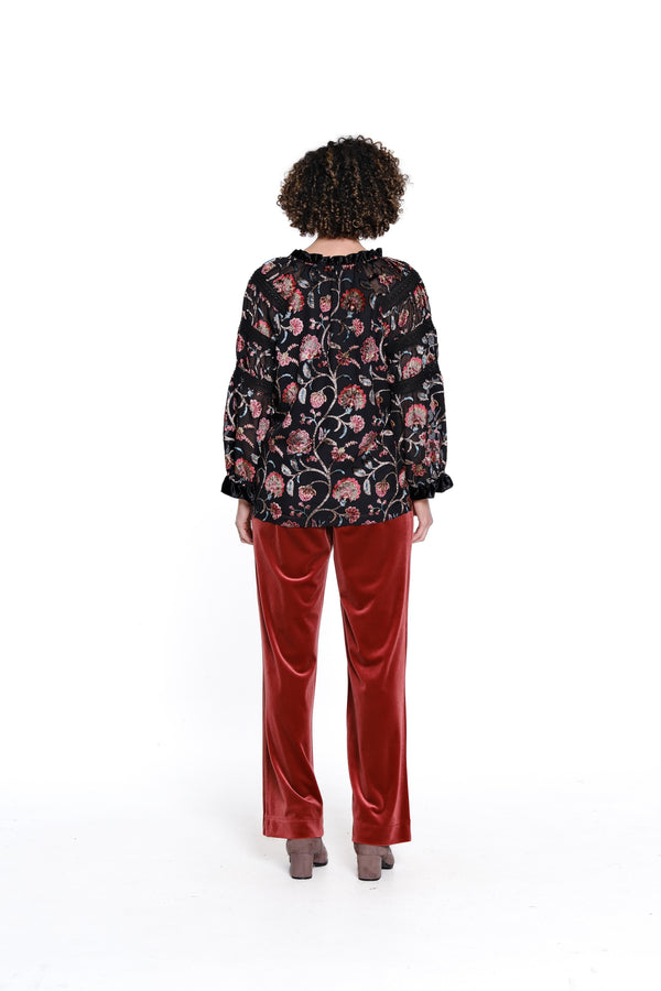 Burnout Velvet Floral Top - Black Multi