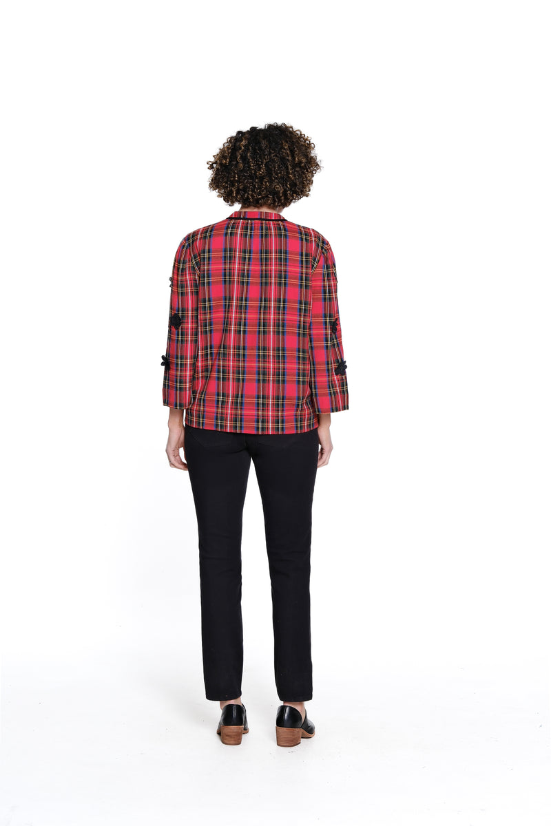 Flower Detail Blouse - Red Plaid