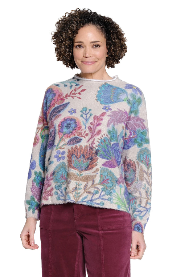 Floral Printed Eyelash Sweater - Multi