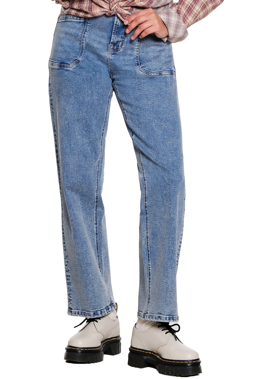 Medium Indigo Denim Wide Leg Utility Jean - Missy