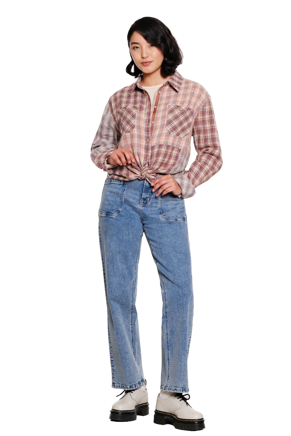 Medium Indigo Denim Wide Leg Utility Jean - Missy