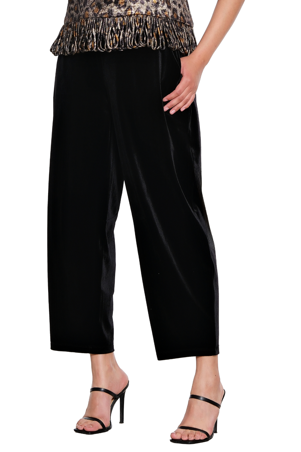 Black Pull-On Lantern Leg Velvet Pant