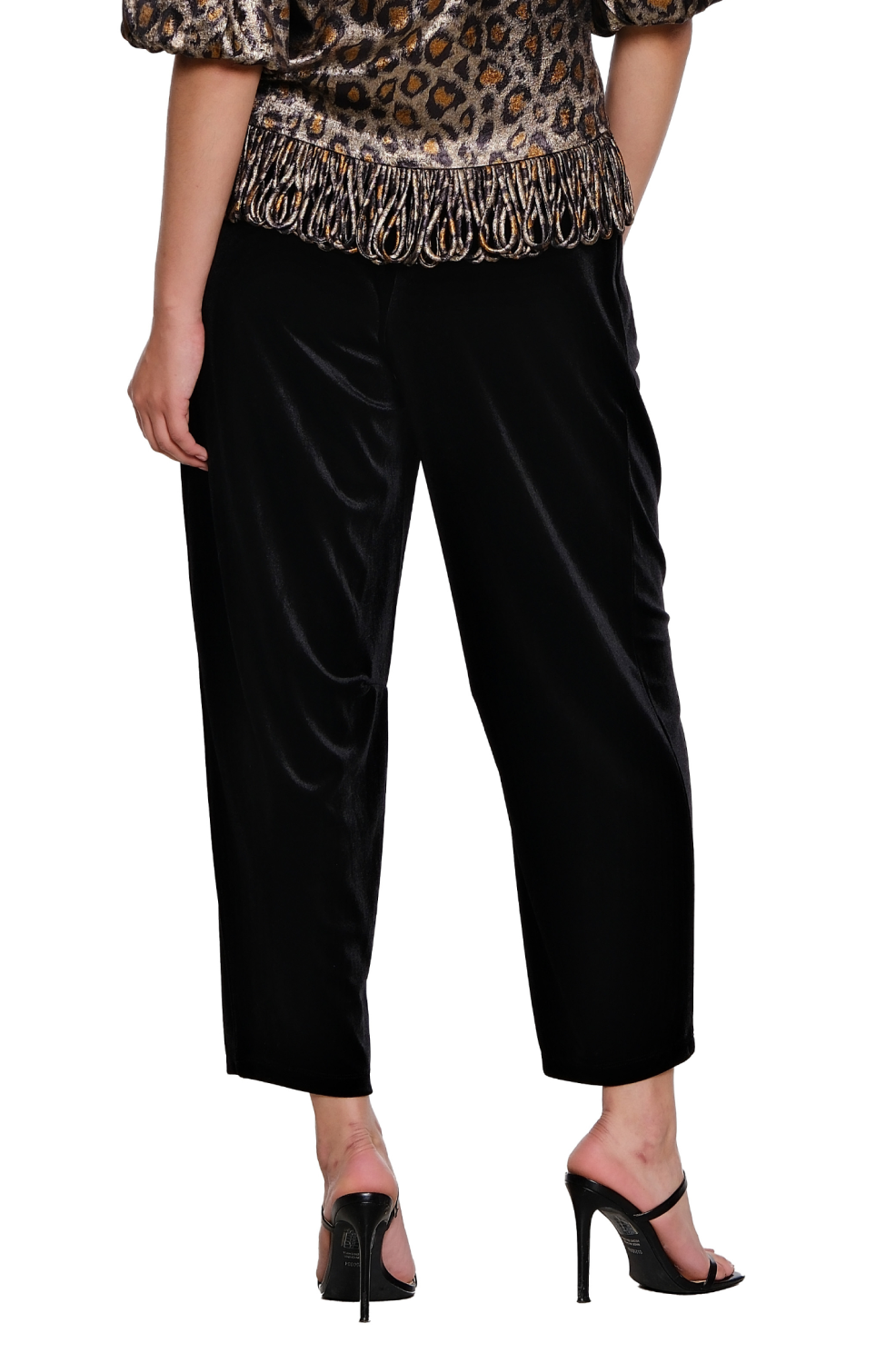 Black Pull-On Lantern Leg Velvet Pant