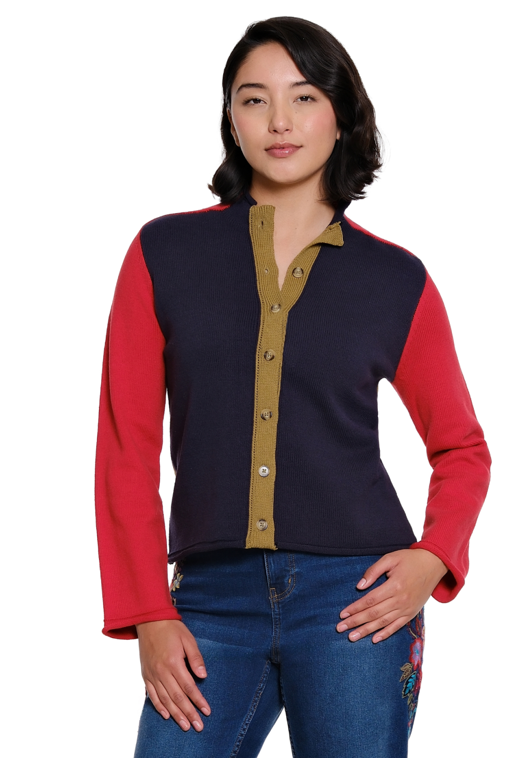 Multi Roll Neck Button Front Cardigan