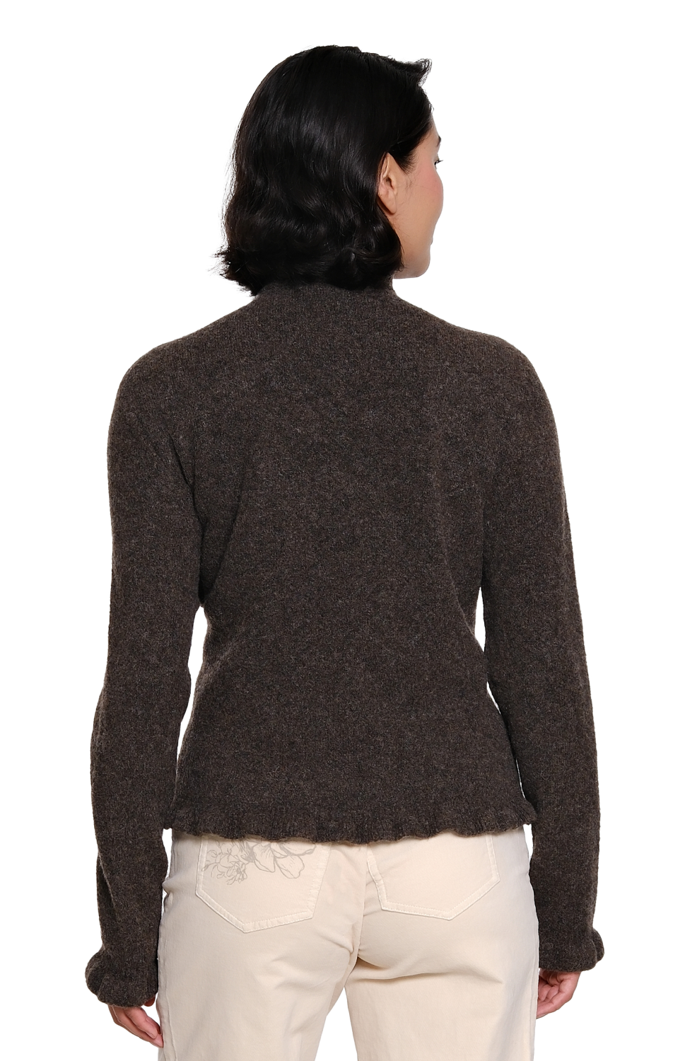 Chocolate Ruffle Trim Pullover Sweater