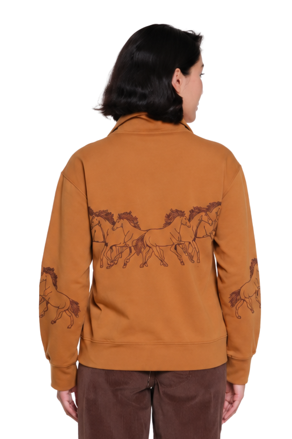 Medium Brown Horse Embroidered Half-Zip Popover - Missy