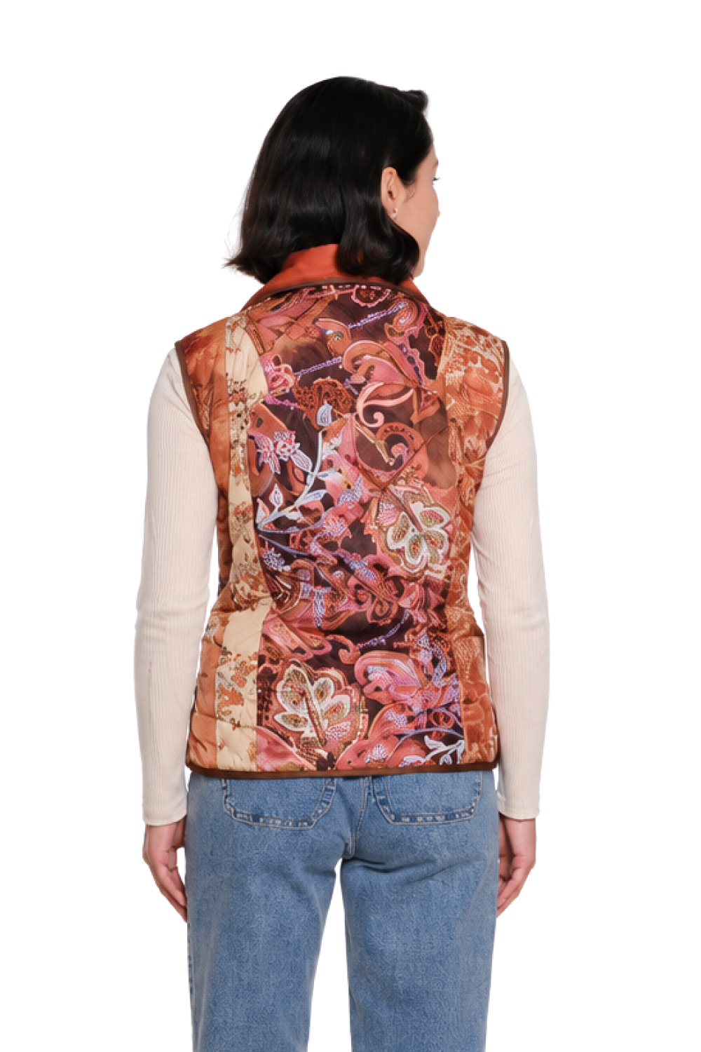 Multi Printed Quilted Snap-Front Vest - Missy