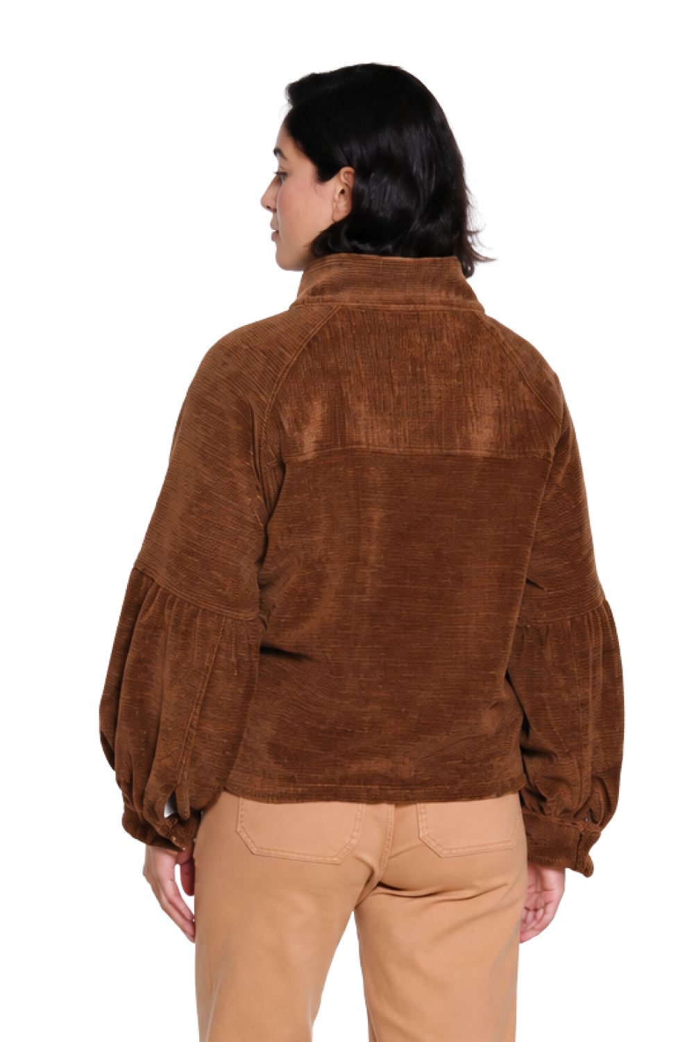 Chocolate Stand Collar Corduroy Jacket - Missy