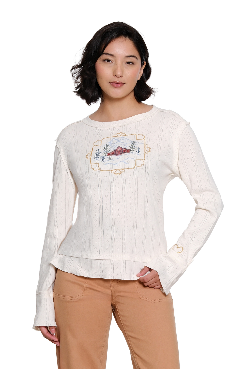 Ivory Embroidered Long Sleeve Knit Top - Missy
