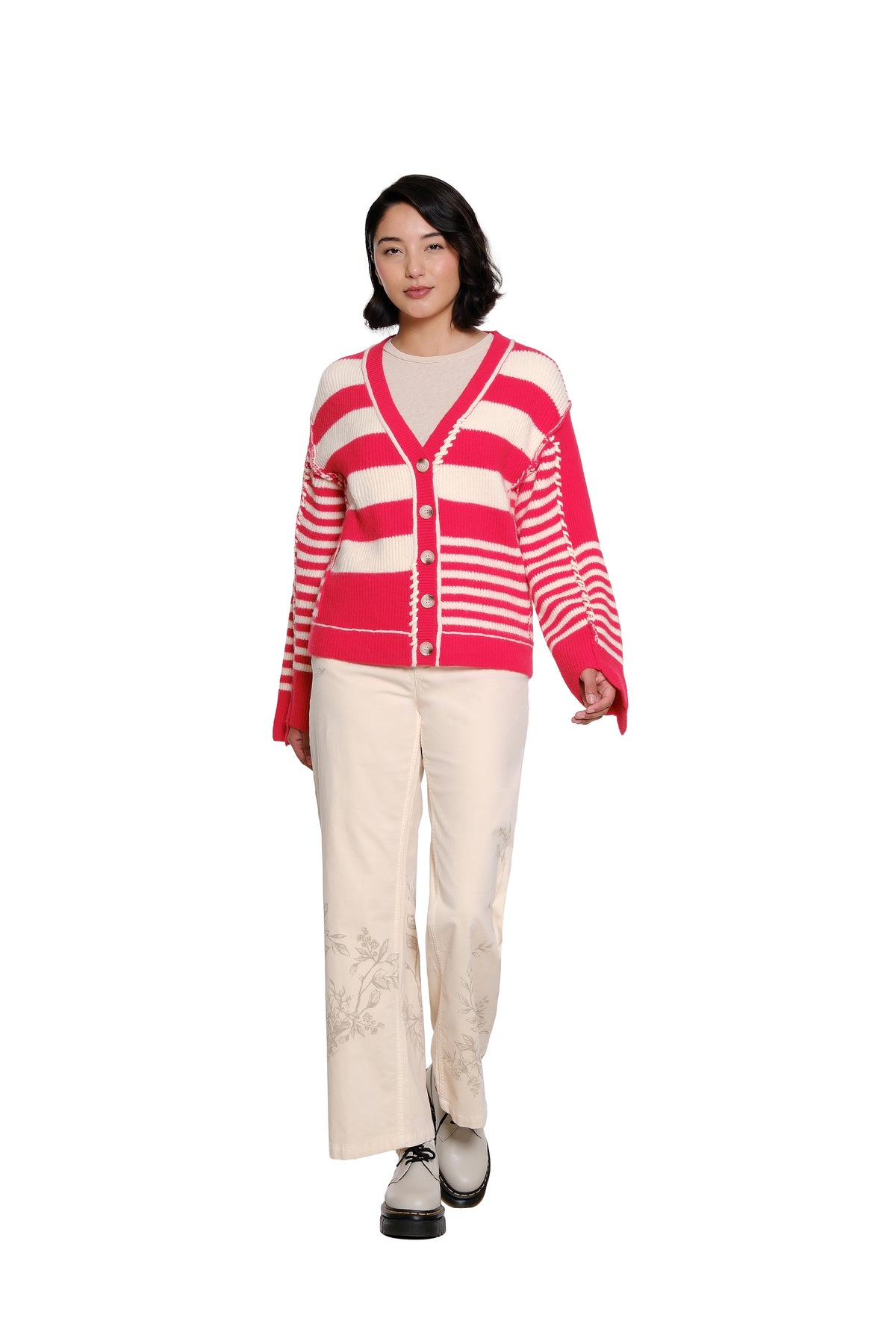 Red Stripe Button Front Cardigan