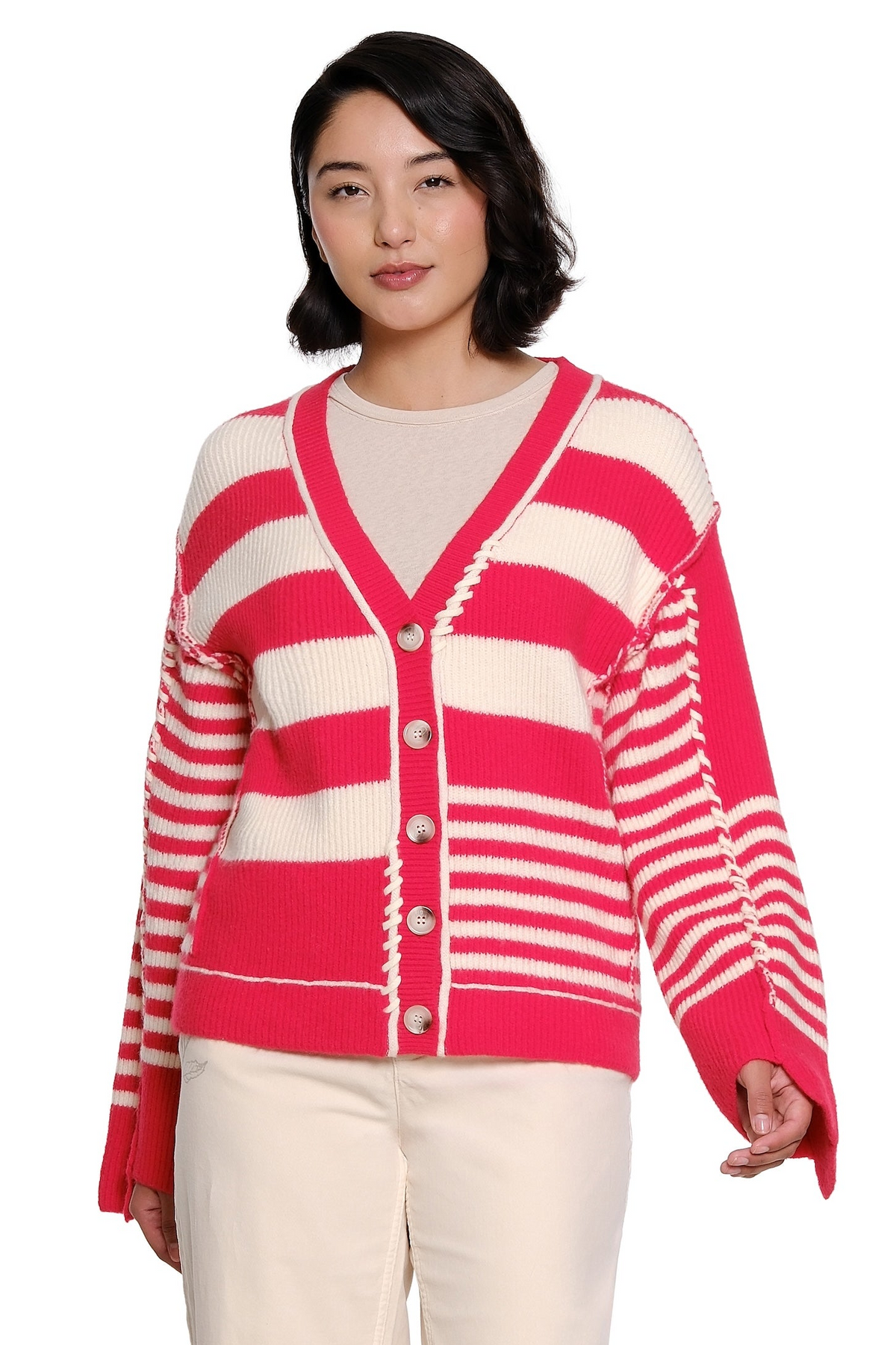 Red Stripe Button Front Cardigan