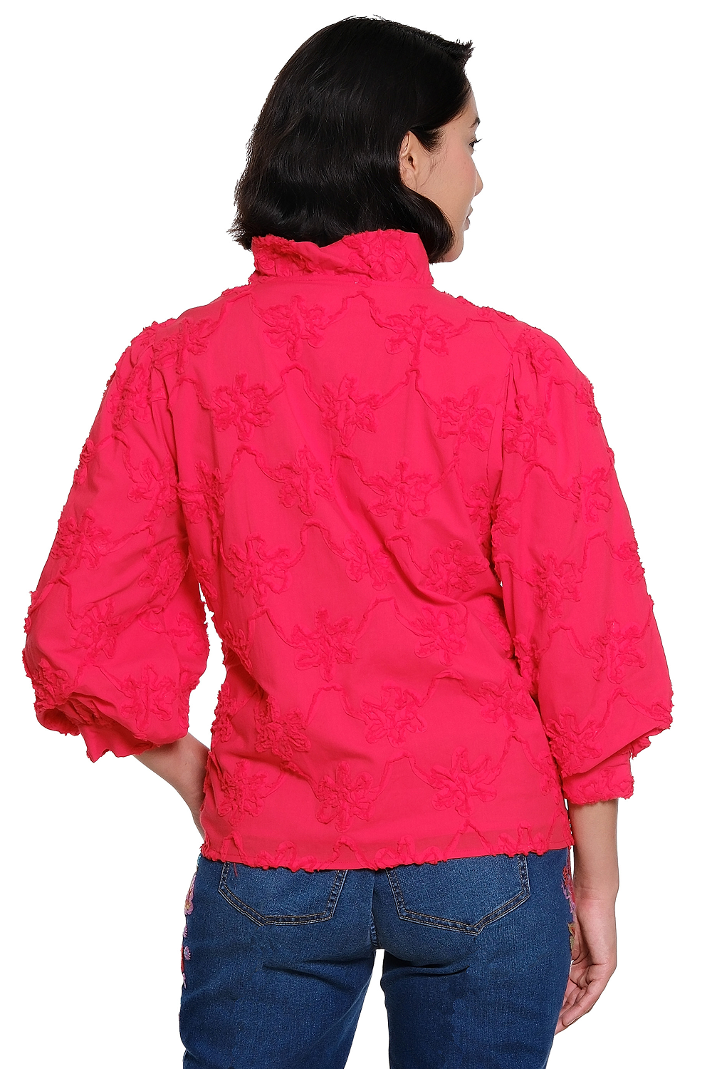 Red Soutache Ruffle Button Front Top