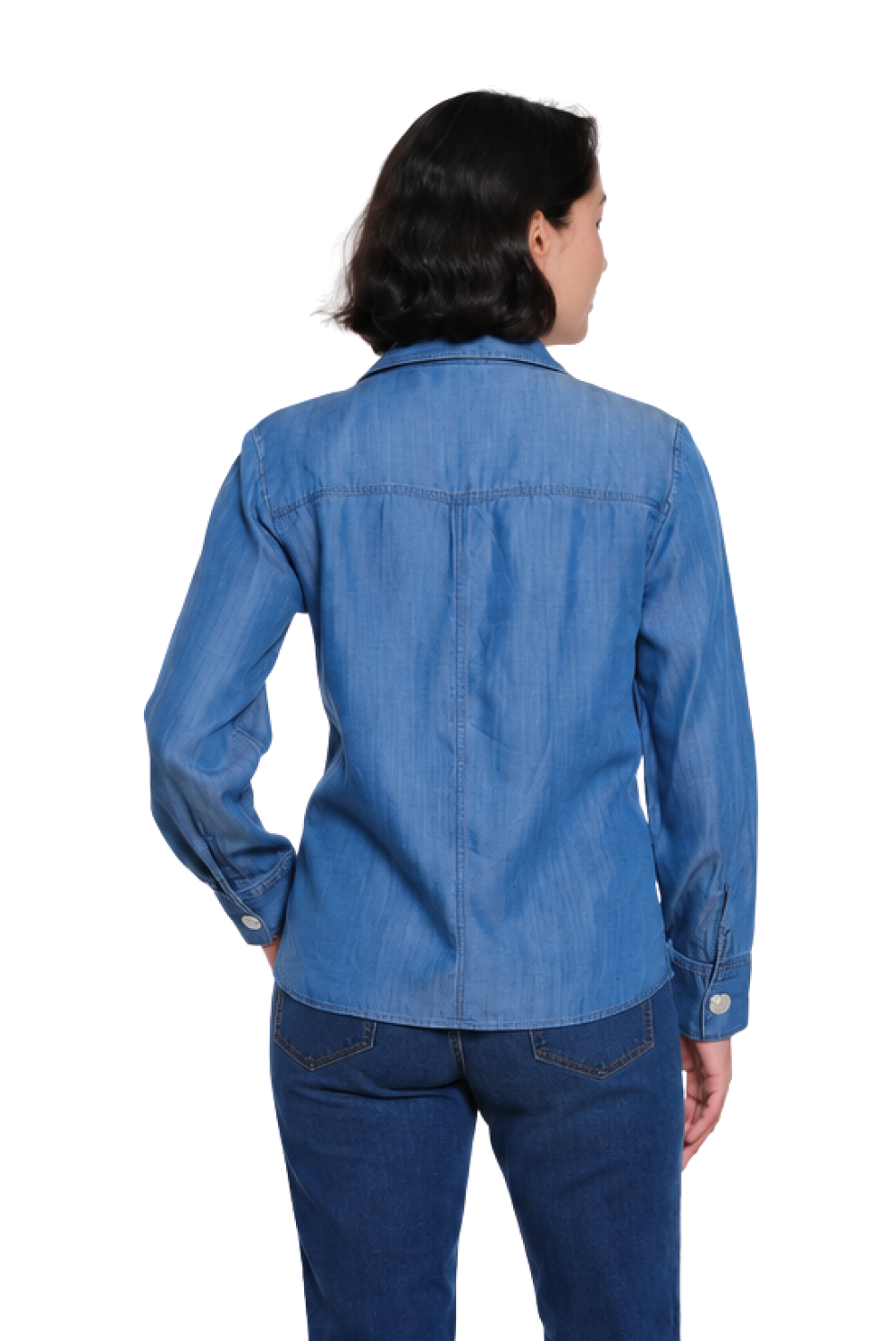 Blue Ruffle Trim Split Neck Popover - Missy