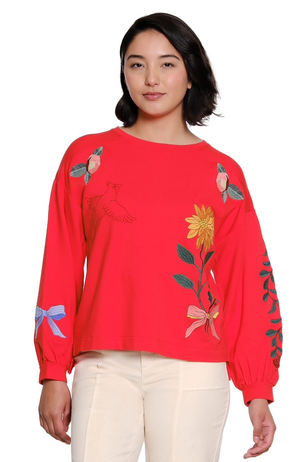 Red Embroidered Sweatshirt