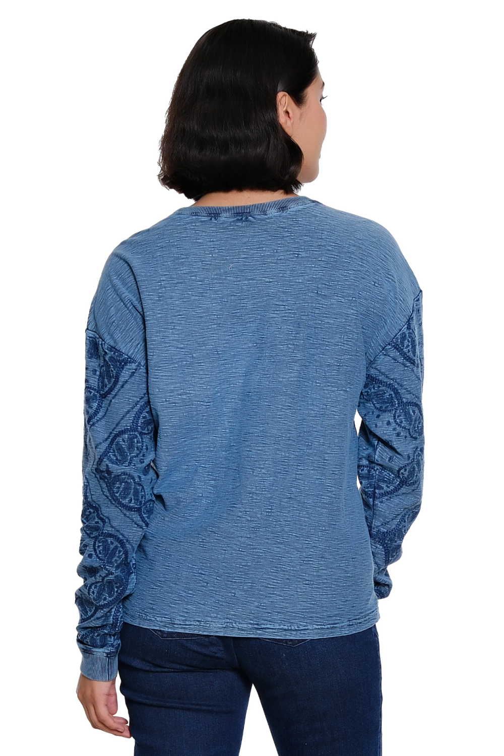 Indigo Embroidered Long Sleeve Top