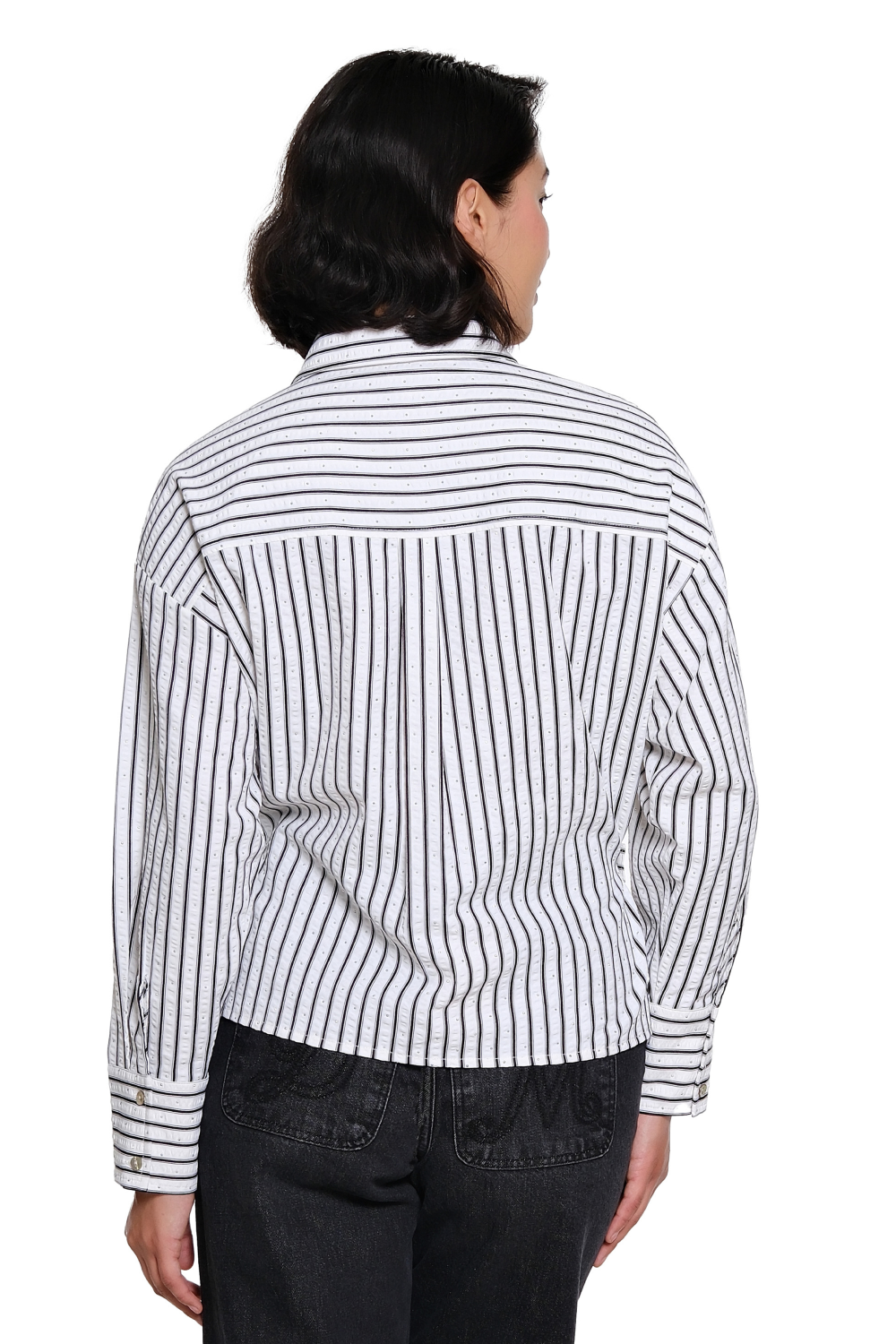 Stripe Long Sleeve Shirt with Side Tabs