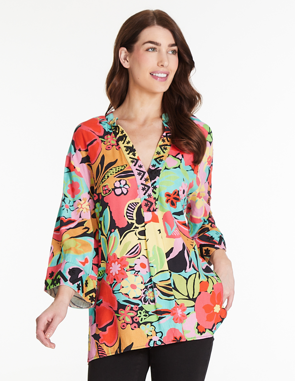 Split Neck Tunic with Embroidery - Multi