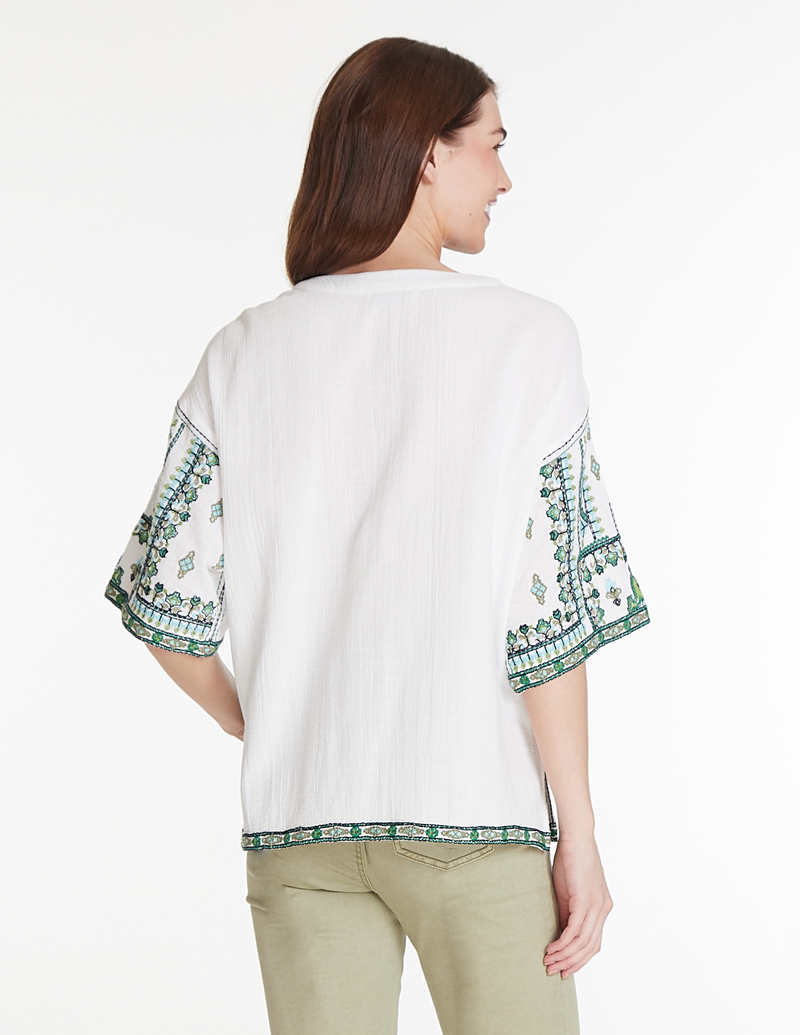 Folkloric Embroidered V-Neck Top - White