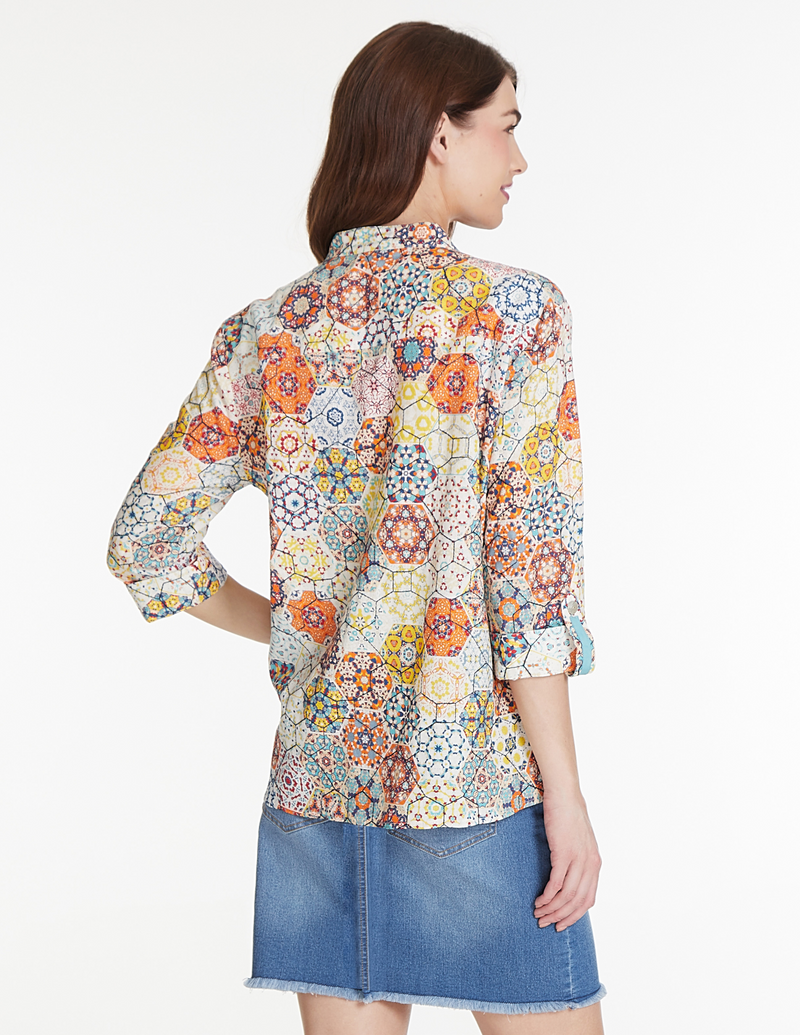 Roll Sleeve Popover Top - Multi