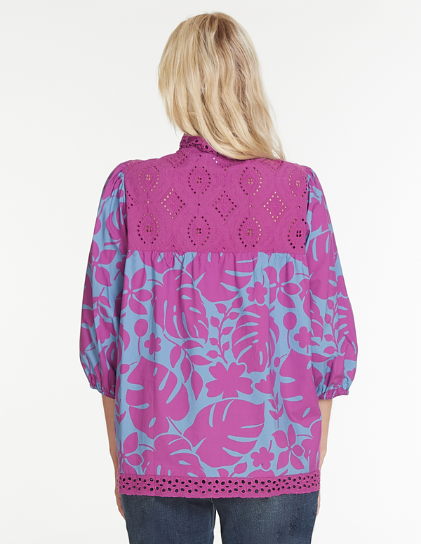Embroidered Tie Neck Top - Multi