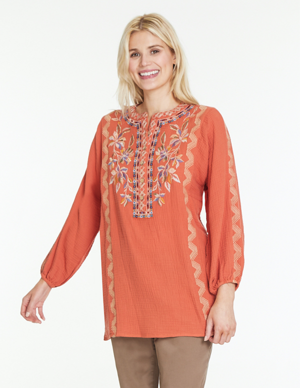 Embroidered Long Tunic- Spice