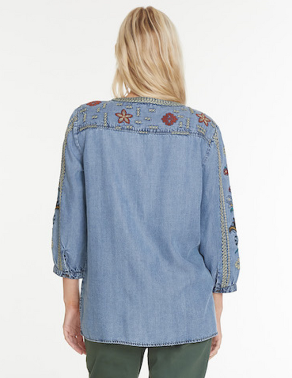 Henley Embroidered Long Sleeve- Multi