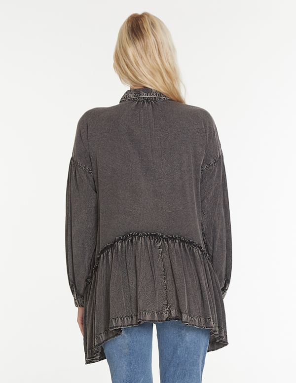 Button Up Peplum Top - Grey