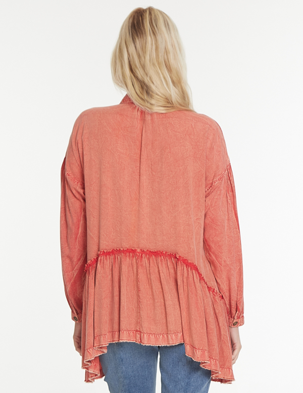 Button Up Peplum Top - Spice