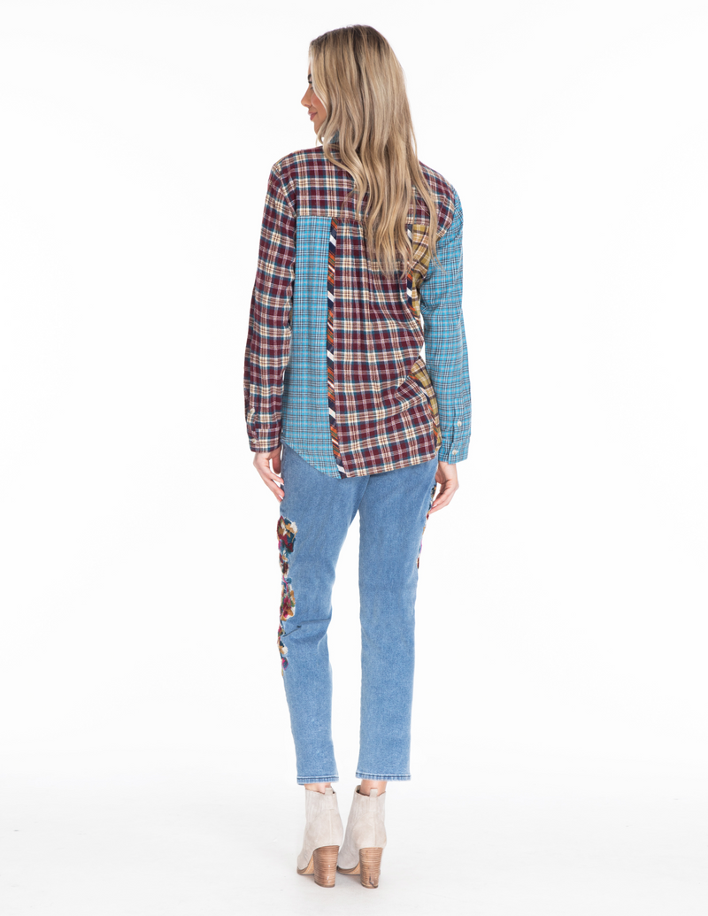 Mixed Plaid Button Up Shirt - Multi