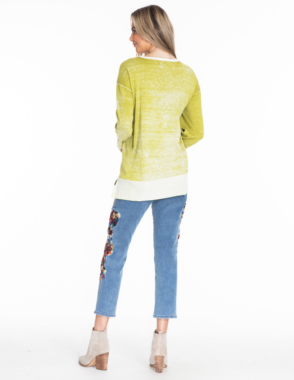 Reverse Print Sweater - Light Olive