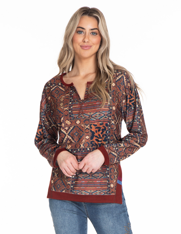 Notch Neck Knit Top - Multi