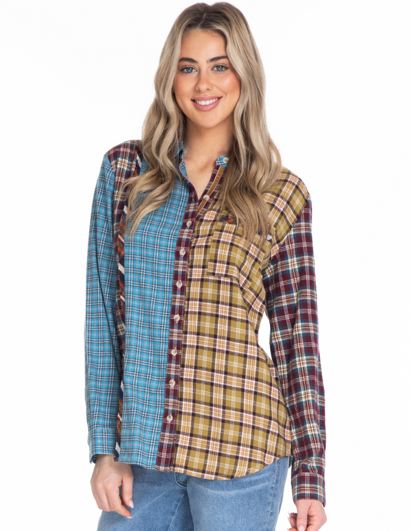 Mixed Plaid Button Up Shirt - Multi