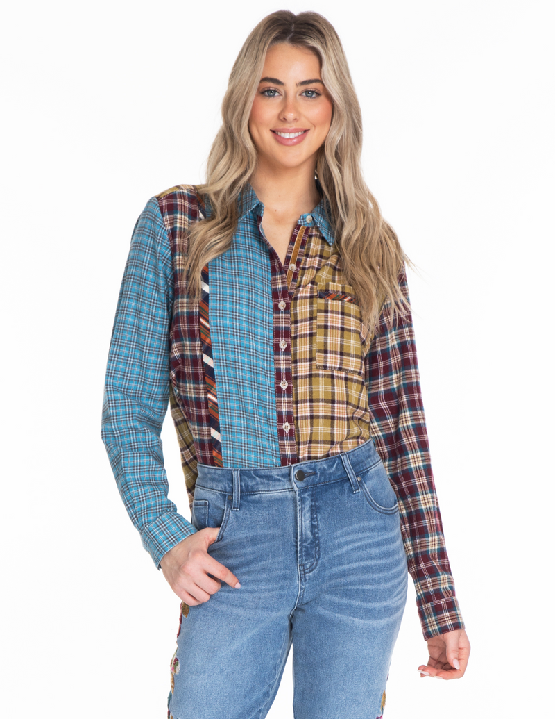 Mixed Plaid Button Up Shirt - Multi