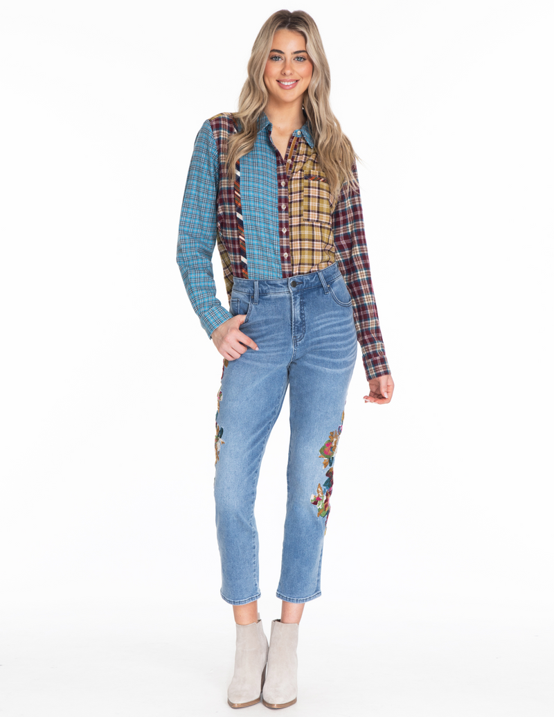 Mixed Plaid Button Up Shirt - Multi