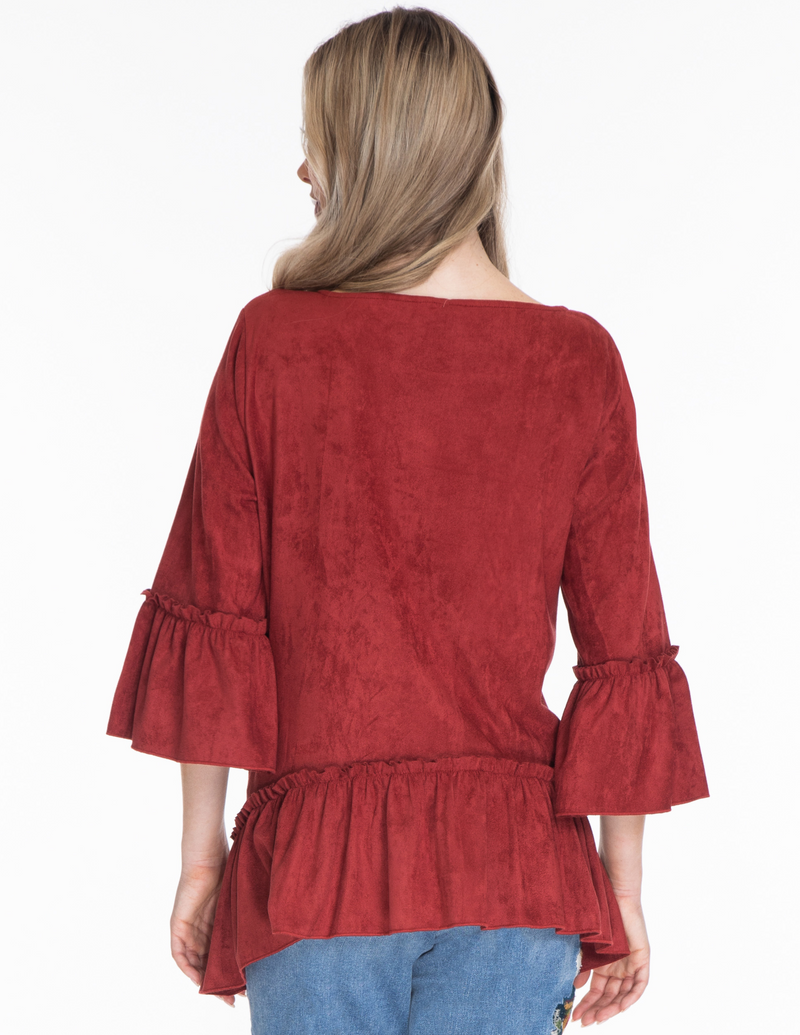 Faux Suede Peplum Top - Spice