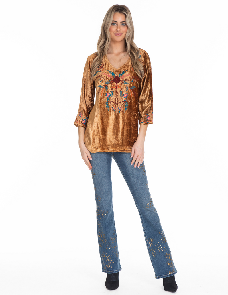 Embroidered Velvet Top - Bronze