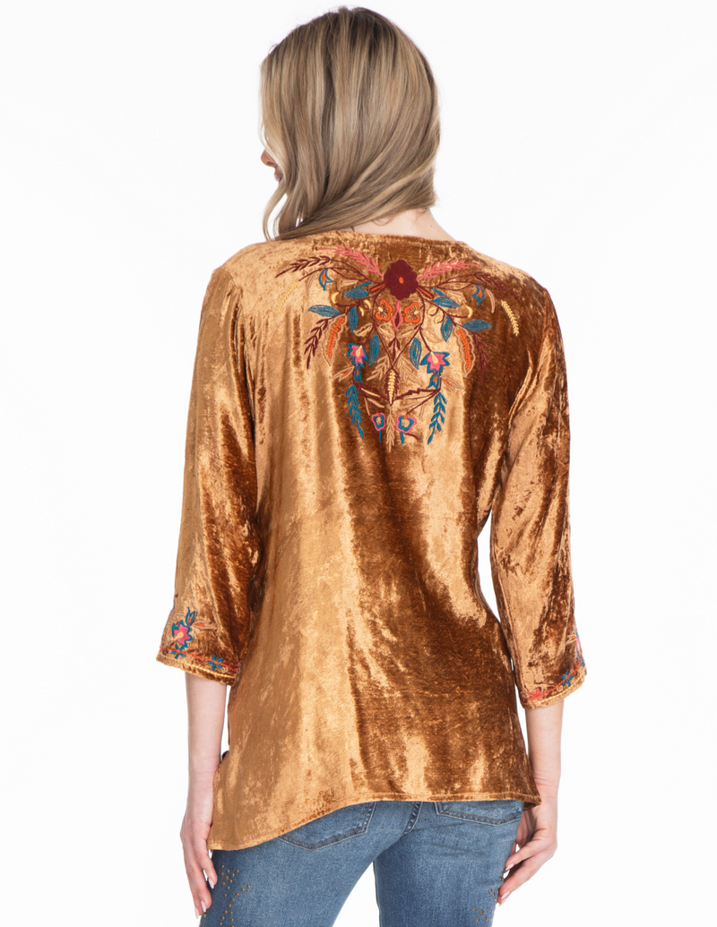 Embroidered Velvet Top - Bronze